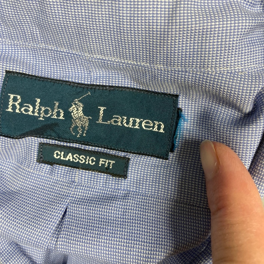 Ralph Lauren Button Down Shirt Men XL Blue Classic Fit Micro Check Long Slv FLAW - Picture 8 of 9